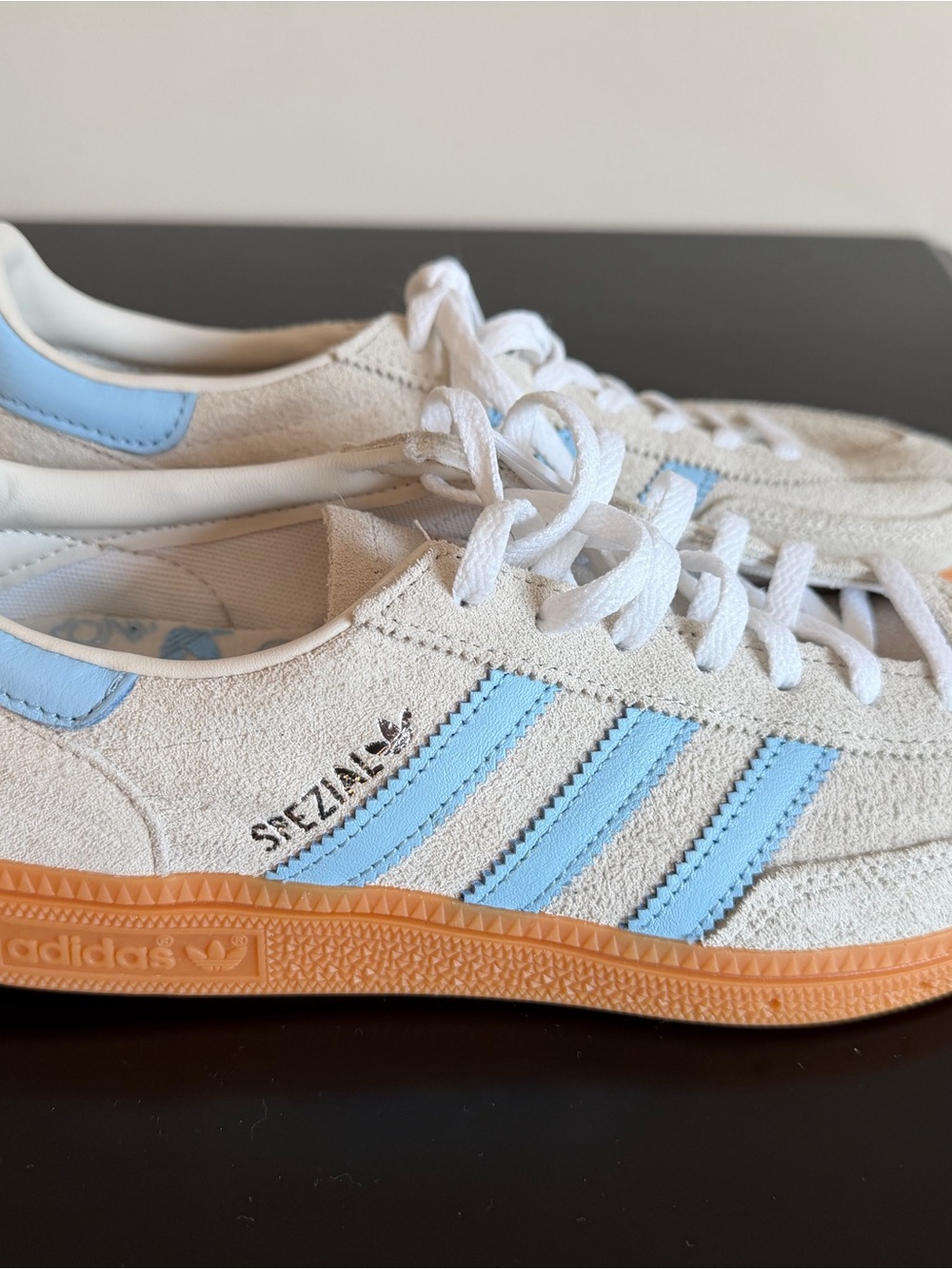 New!! adidas Women’s Spezial Off-White with Light Blue Stripes - Picture 2 of 5